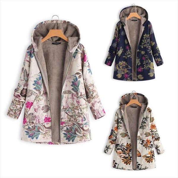 

women long sleeve hooded coat zipper casual jacket fleece parkas plus size autumn winter warm vintage thicken female overcoat, Black