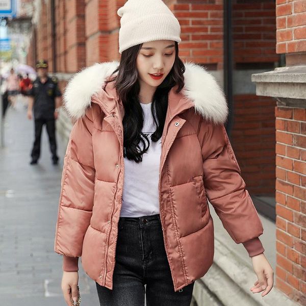 

короткий с капюшоном parka зимняя куртка женщин повседневная твердая теплый теплый утолщение с меховым воротником женские parka coats 2021 н, Black