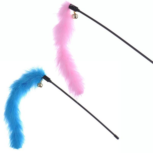 

cat toys 2 colors turkey feather wand stick for catcher teaser pet kitten jumping train aid funny toy