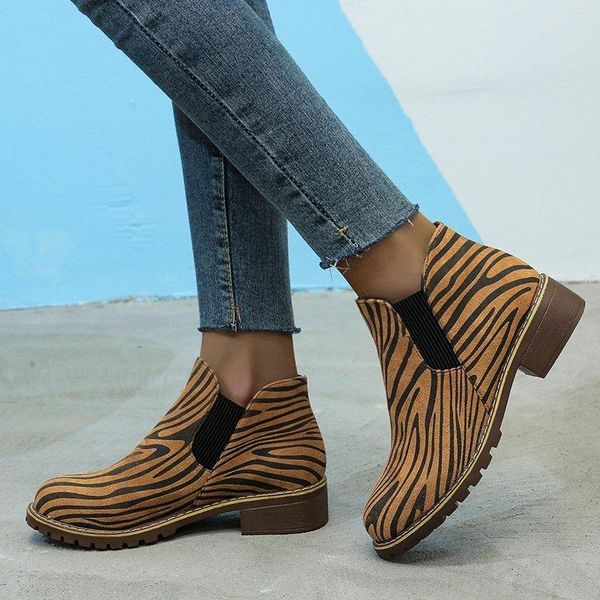 

ladies pu leather ankle boots ladies fall winter retro women leopard print boots flat short snow mujer, Black