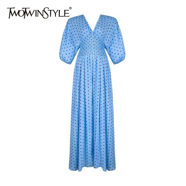 

twotwinstyle casual ploka dot jumpsuits for female v neck lantern half sleeve high waist wide leg jumpsuit women fashion clothes y200904, Black;white