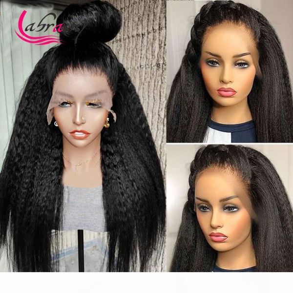 

13x6 yaki lace frontal human hair wig kinky straightl glueless pre plucked brazilian hd transparent lace front wig bleached knot, Black;brown