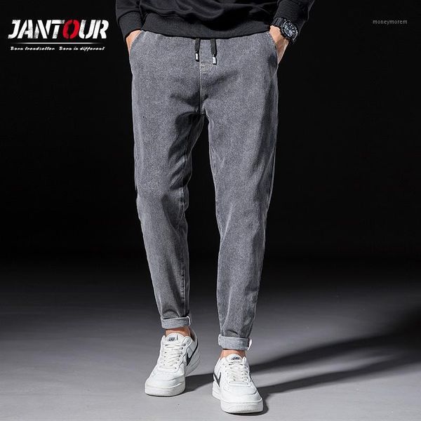 

men's jeans mens 2021 autumn winter gray pencil harem pants casual drawstring elastic cotton thick regular fit denim male trousers1, Blue