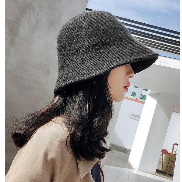 

wide brim hats [ptah] 2021 fashion 100% wool spring warm knitted vintage fisherman for women versatile cap felt hat 6 colors foldable, Blue;gray