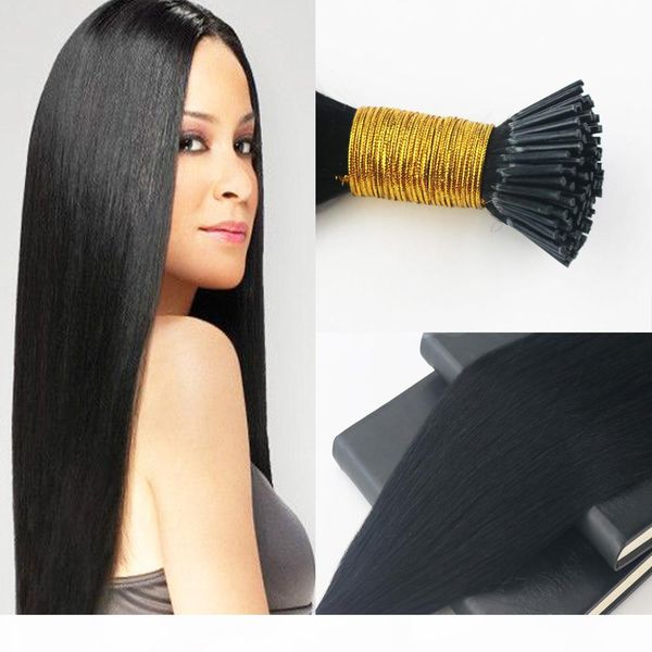 

pure color 1# 100g 100% remy brazilian human hair i-tip full set prebonded hair extensions ing, Black;brown