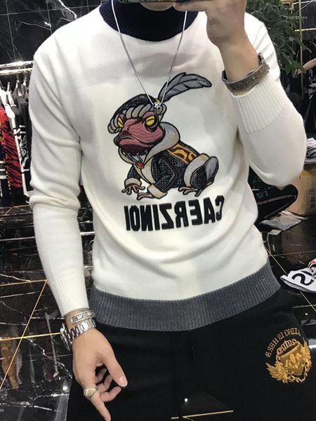 

2021 autumn winter fashion casual pullover personality men's self-cultivation style turtle neck sweater1, White;black