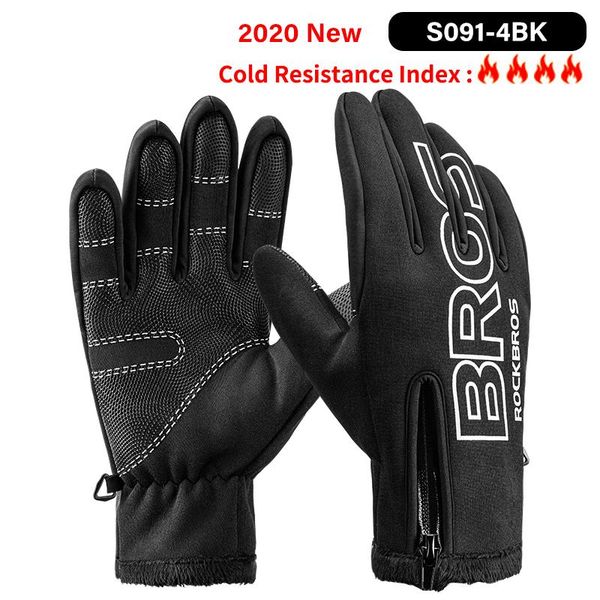 

rockbros touch screen bike gloves winter thermal windproof warm full finger cycling glove bicycle gloves for men women wmtvfn yyysports, Black
