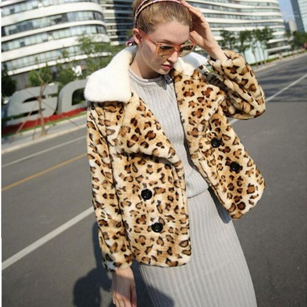 

s-6xl new fashion autumn&winter clothes women high imitation coat winter short warm fur collar leopard jacket coat1, Black