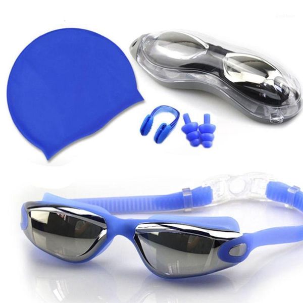 

swimming goggles set waterproof and antifogging swimming mirror silicone cap set 35p1