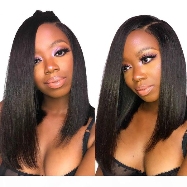 

african american human hair wigs bob style short lacefront brazilian remy with baby hairs pre plucked full lace human hair wig side part, Black;brown