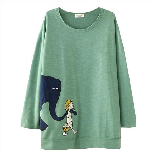 

fashion women blouse autumn 2021 casual plus size elephant print loose tunic shirt blouses o neck clothing dames 828, White