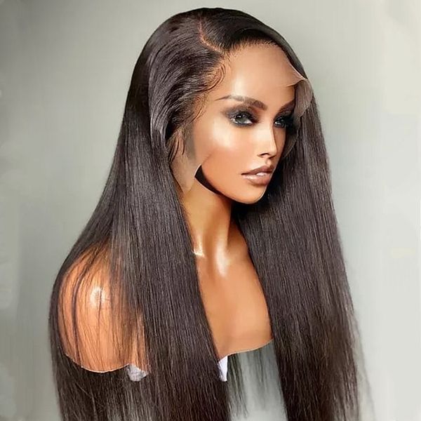

silk straight black color glueless lace front wig for women with babyhair heat resistant preplucked 26 inch long daily cosplay wear soft, Black;brown