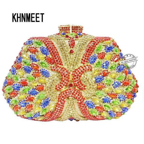 

laisc red luxury crystal clutches evening bag box shape party bag women handbags wedding chain purse rhinestones sc130