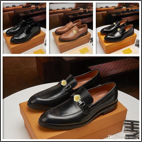

1j 2020 men leather shoes british style oxfords solid color business shoes elegant wedding shoes pointed toe dress leather shoe 22, Black