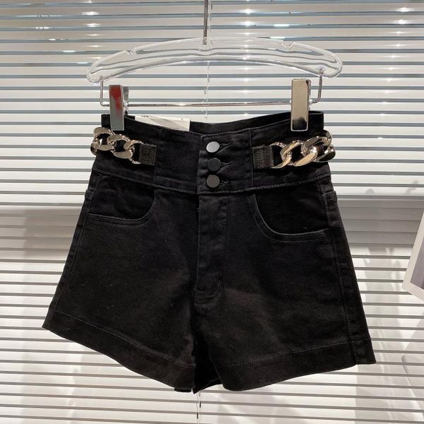 

2020 new side waist king metal chain design washing shorts 1021, White;black