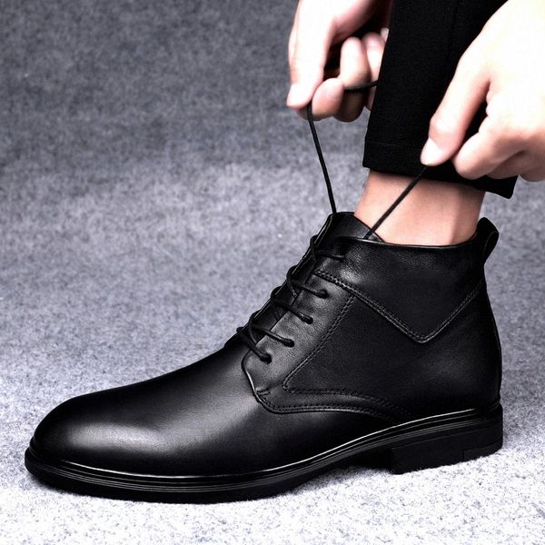 

genuine leather men boots ankle boots winter men's lace up comfortable warm non-slip male with fur snow boots for men o4 #bv3r