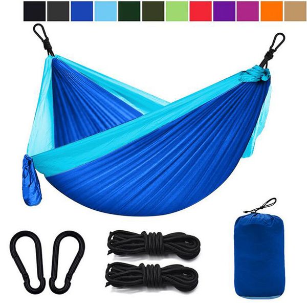 

14 styles outdoor parachute cloth hammock foldable field camping swing hanging bed nylon hammocks ropes carabiners 260*140cm