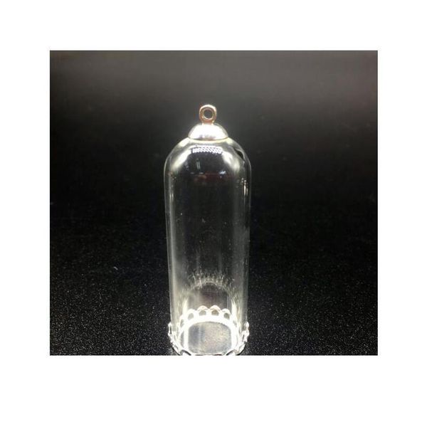 

20sets/lot 50*18mm bell tube wishing glass globe jars silver plated lace base 8mm beads cap set diy glass vials pendant bbydcc, Black