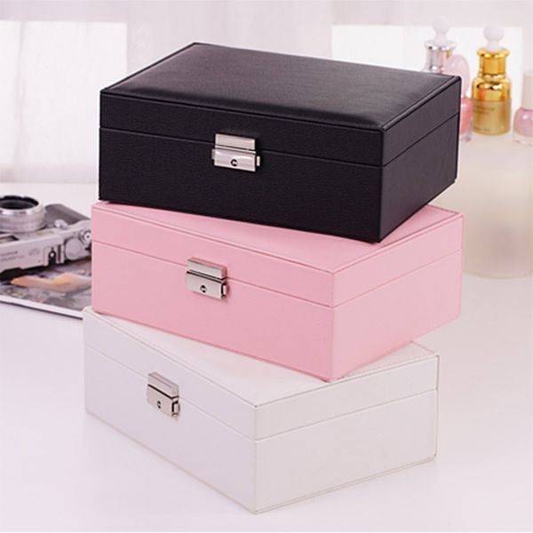 

jewelry box double layer large capacity portable home travel box necklace ring simple princess style jewelry box multi-color optional, Black;white
