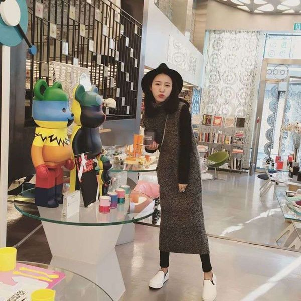 

collar vest skirt knitting high, Black;gray