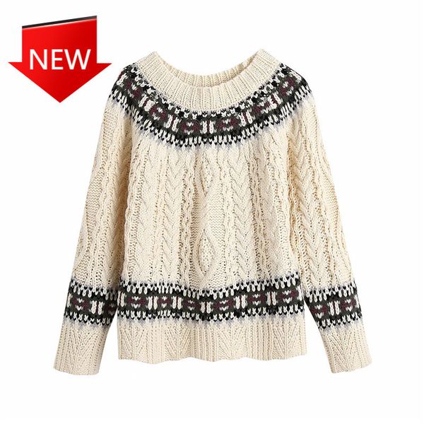 

knitted sweater women christmas jersey pullover vintage contrast jacquard woman sweaters 2020 za winter o neck h1211, White;black