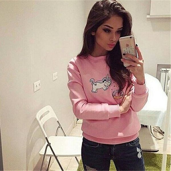 

mvg new fashion women sweatshirt cartoon pattern round neck long-sleeved sweatshirt, Gray