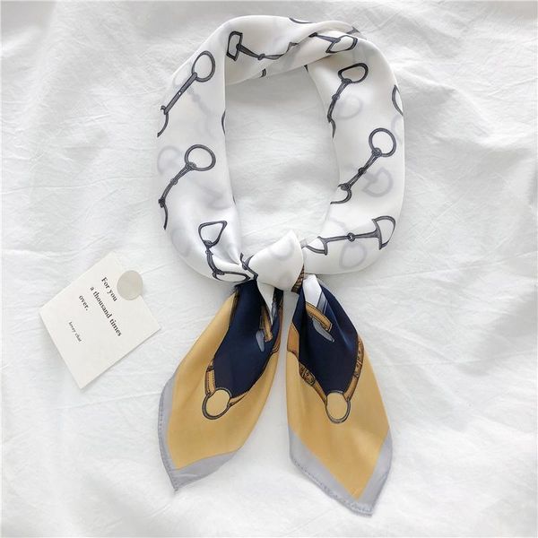 

&dolphin hair band small square scarf 70*70 vintage classic chiffon silk neck scarves elegant horsebit lady headband bandana1, Blue;gray