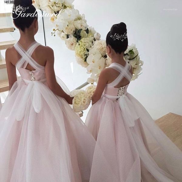 

girl's dresses gardenwed lovely pink tulle lace scoop flower girl criss-cross ribbons wedding party dress bow sashes celebrity dresses1, Red;yellow