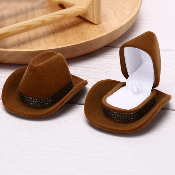 

1 pc creative cowboy hat shape rings box velvet jewelry display box storage case jewelry packaging display, Pink;blue