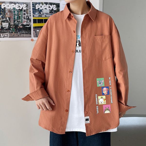 

2021 new privathinker fashion men's long sleeve casual shirt woman japanese streetwear 2021 man oversize shirts clothing printed 4f00, White;black