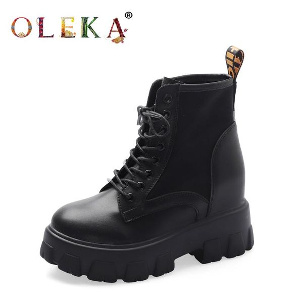 

oleka mid-calf winter winter boots platform riband round toe boots for women concise style basic new as374, Black