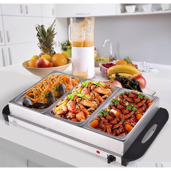 

buffet server food warmer stainless steel 2.5 quart 3 tray chafing dish tablentbvf