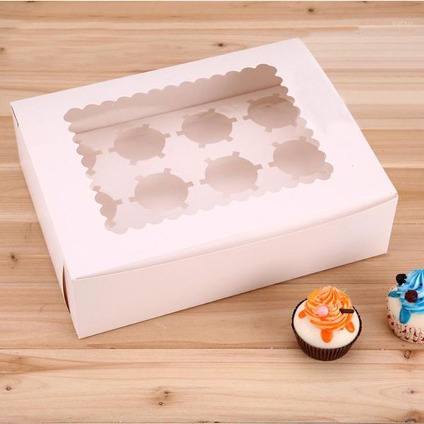 

5 pcs cupcake box wedding window white brown kraft paper boxes dessert mousse 12 cup cake holders home party birthday cardboard1