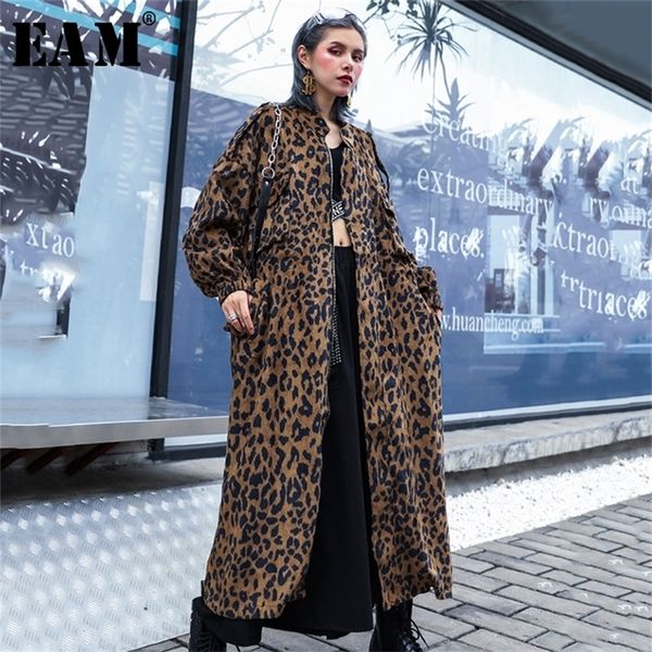 

[eam] women print oversize hit color trench new stand long sleeve loose fit windbreaker fashion tide spring autumn 1b935 201211, Tan;black