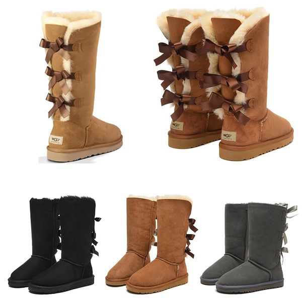

2021 new women winter boot girl classic snow boots ankle short 3 bow fur boot winter black chestnut women shoes size 36-41 fashion outdoor