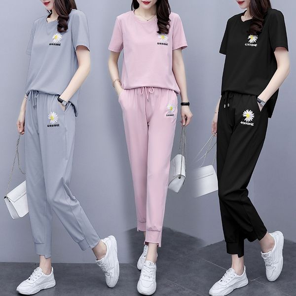 

gjzyt sports square leisure women's casual 2020 new short sleeve sports two-piece summer two-piecesmall zou ju fashion suit dance loose, Gray