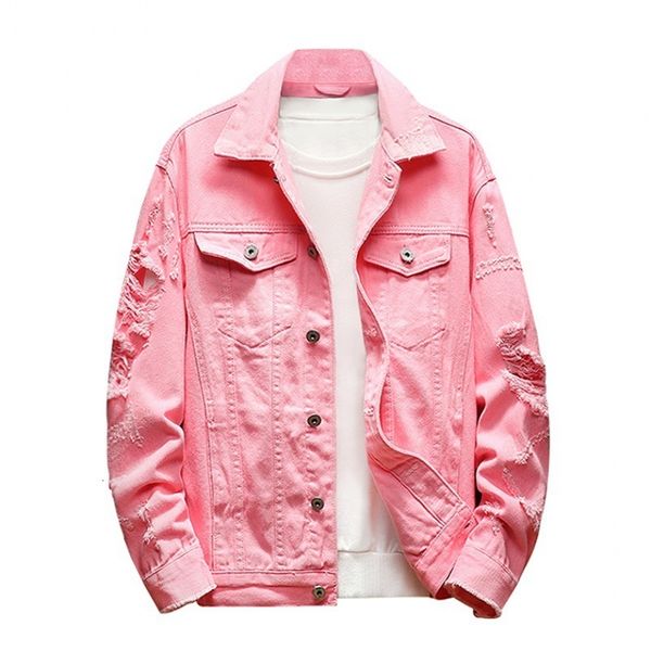

fujian factory new design denim pink jeans jacket for man
