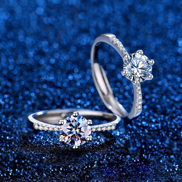 

light luxury and simplicity sterling silver ring six-claw mosanite diamond ring 1 karat courtship opening couple rings