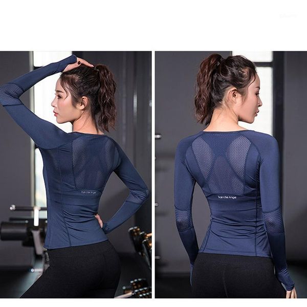 

bigsweety women's back mesh splice shirt long sleeve running quick-drying t-shirt elastic breathable sports gym, White