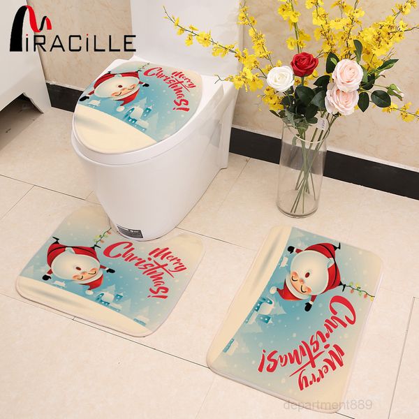 

a-eco-friendly bath mat sets 3 pieces cartoon merry christmas decorations for home santa claus snowman pattern toilet seat cover