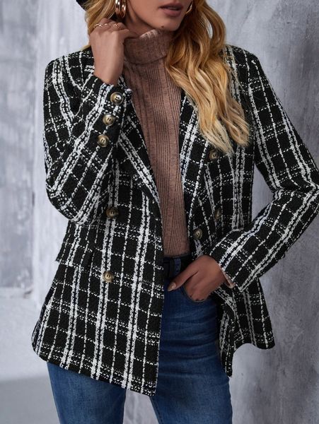 

plaid print double breasted blazer k3v2#, White;black