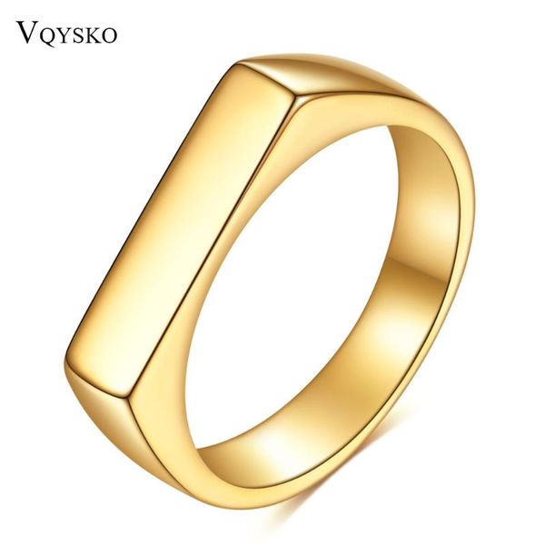 

wedding rings square band flat woman signet ring gold color stainless steel vintage rustic women jewelry party gift wholesale, Slivery;golden