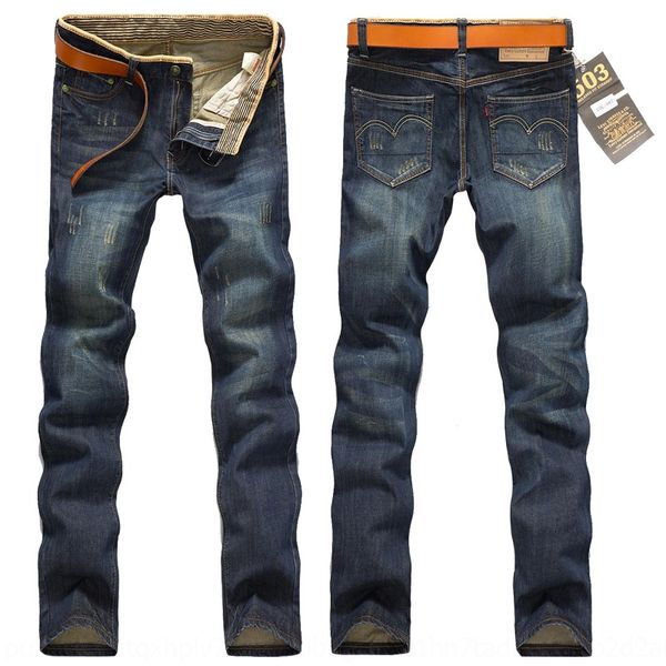 

ekyqw young new men's solid color straight tube autumn jeans and jeanstrousers and jeans men's slim long pants, Blue