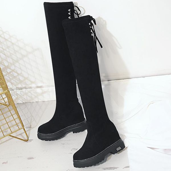 

woman flat boots women's rubber shoes rain round toe luxury designer thigh high heels high booties ladies low, Black