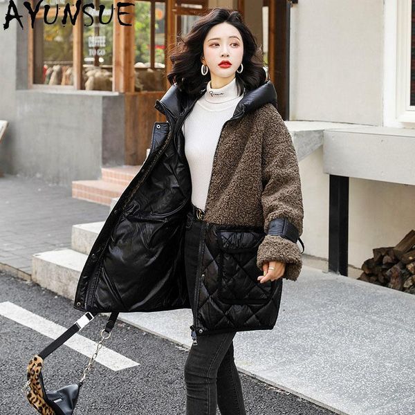 

women's fur & faux ayunsue autumn winter real coat women wool jacket woman clothes 90% white duck down jackets hooded 2021 mujeres abri, Black