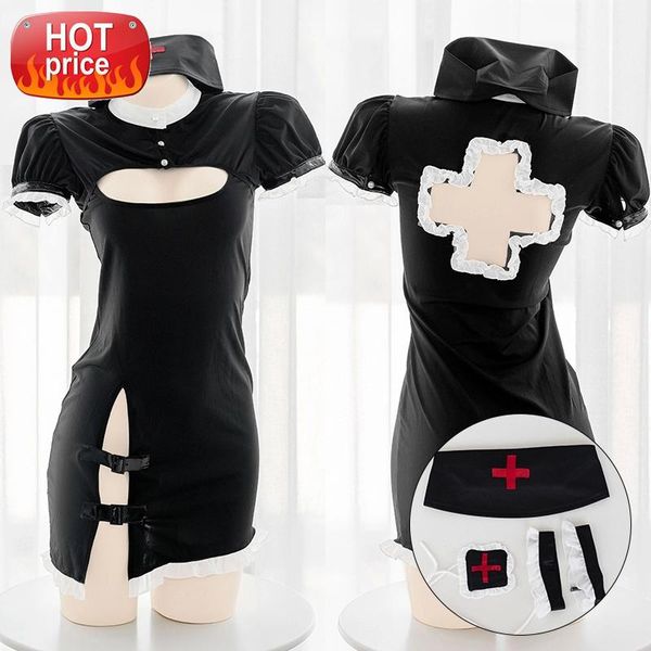 

nurse costume uniform halloween outfits for women black cow cosplay lingerie anime open bra dress roleplay nurse & doctor #8j0a, Black;white