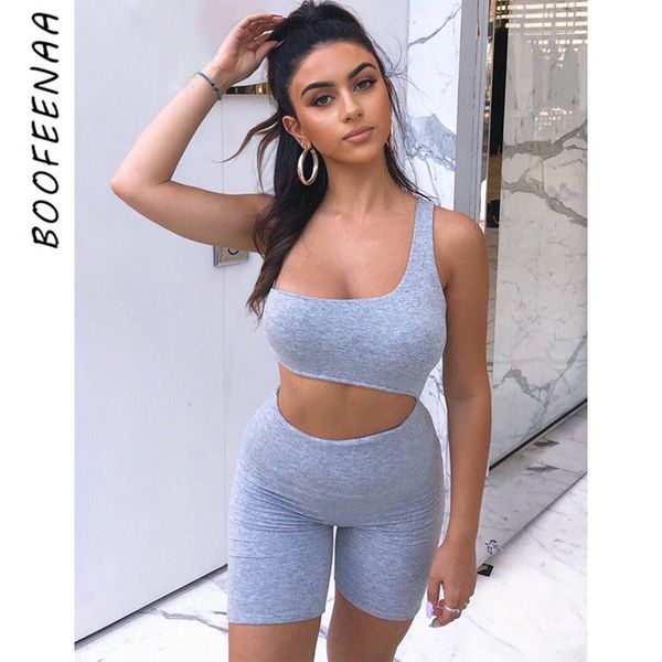 

boofeenaa grey cutout one shoulder bodycon rompers womens jumpsuit summer 2020 active wear sporty playsuit c16-bz20 t200704, Black;white