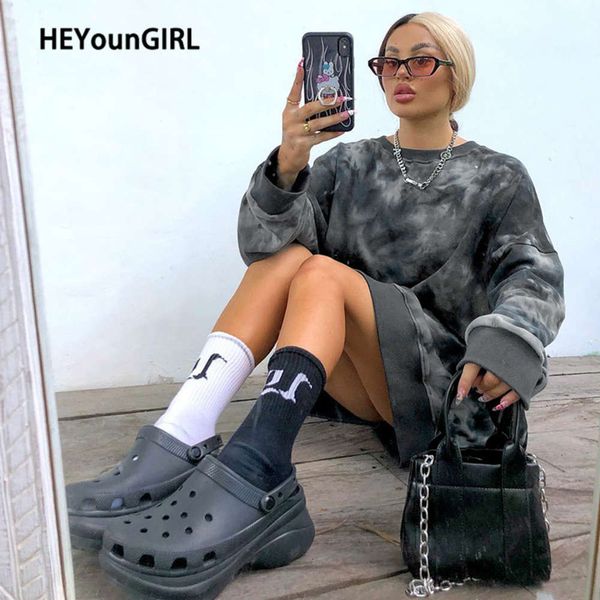 

heyoungirl casual harajuku oversized tie dye sweatshirt women autumn winter cotton hoodies pullover ladies fashion streetwear