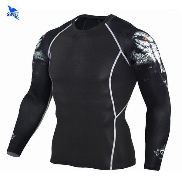 

mens compression running shirt 3d wolf printed long sleeve jerseys gym fitness lycra crossfit t-shirt stretch quick dry tees1, Black;blue