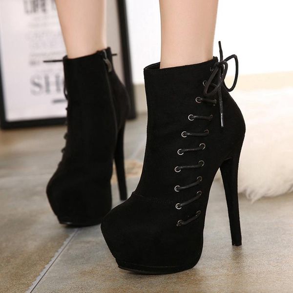 

lapolaka platform sheolaces design extreme fetish high heels party fashion ankle boots woman shoes female, Black